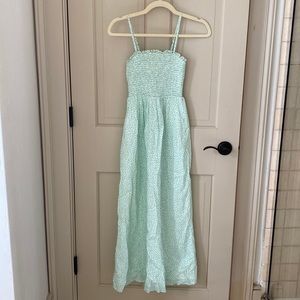 Smocked green and white Billabong maxi dress